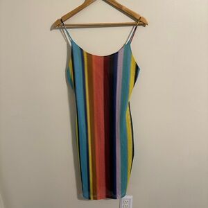 Lovely Day Multicolored Stripes Summer Spaghetti Strap Above Knee Dress Size L